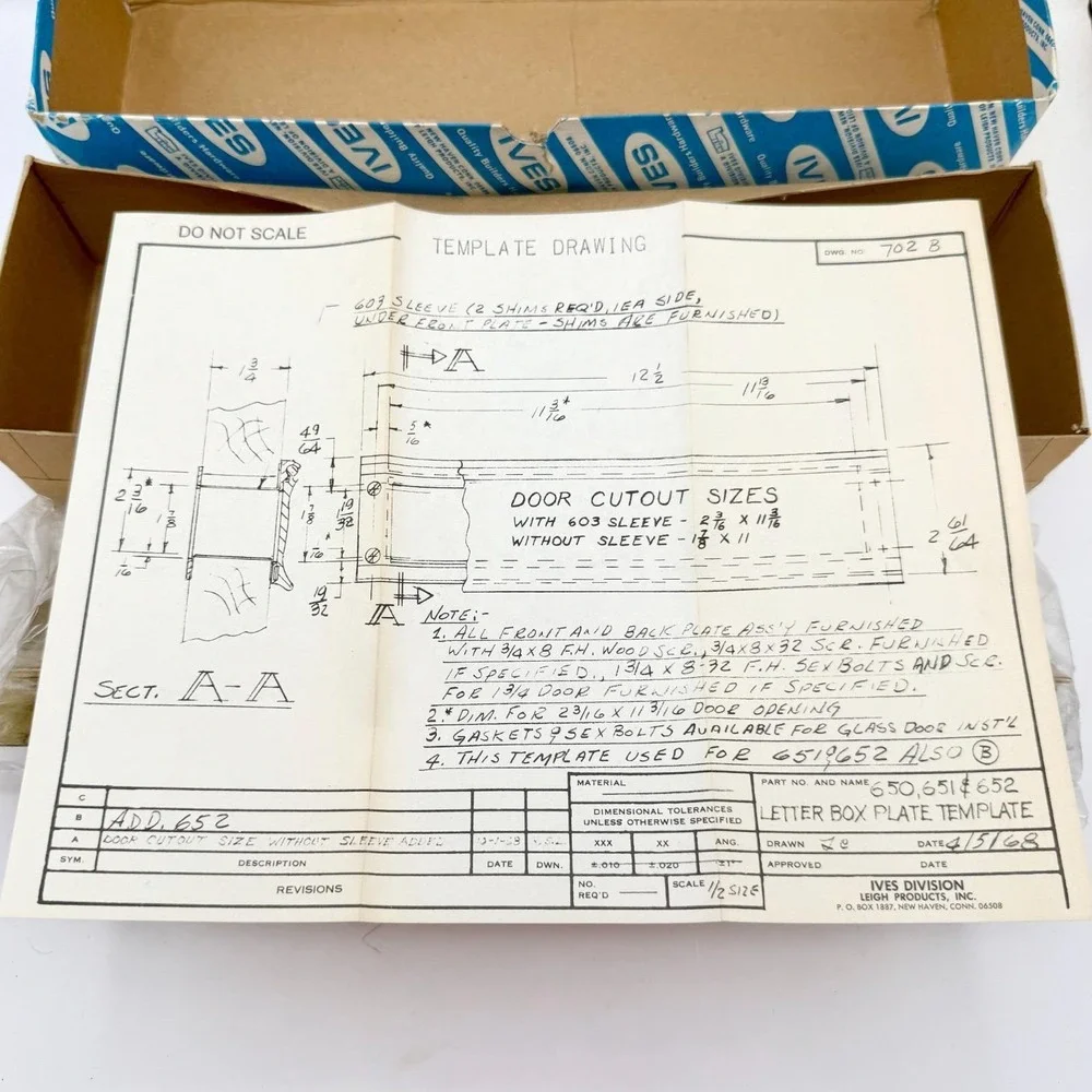 Vintage 1968 IVES 652B Solid Brass Mail Slot Door Plate NOS 3.7 lbs NEW